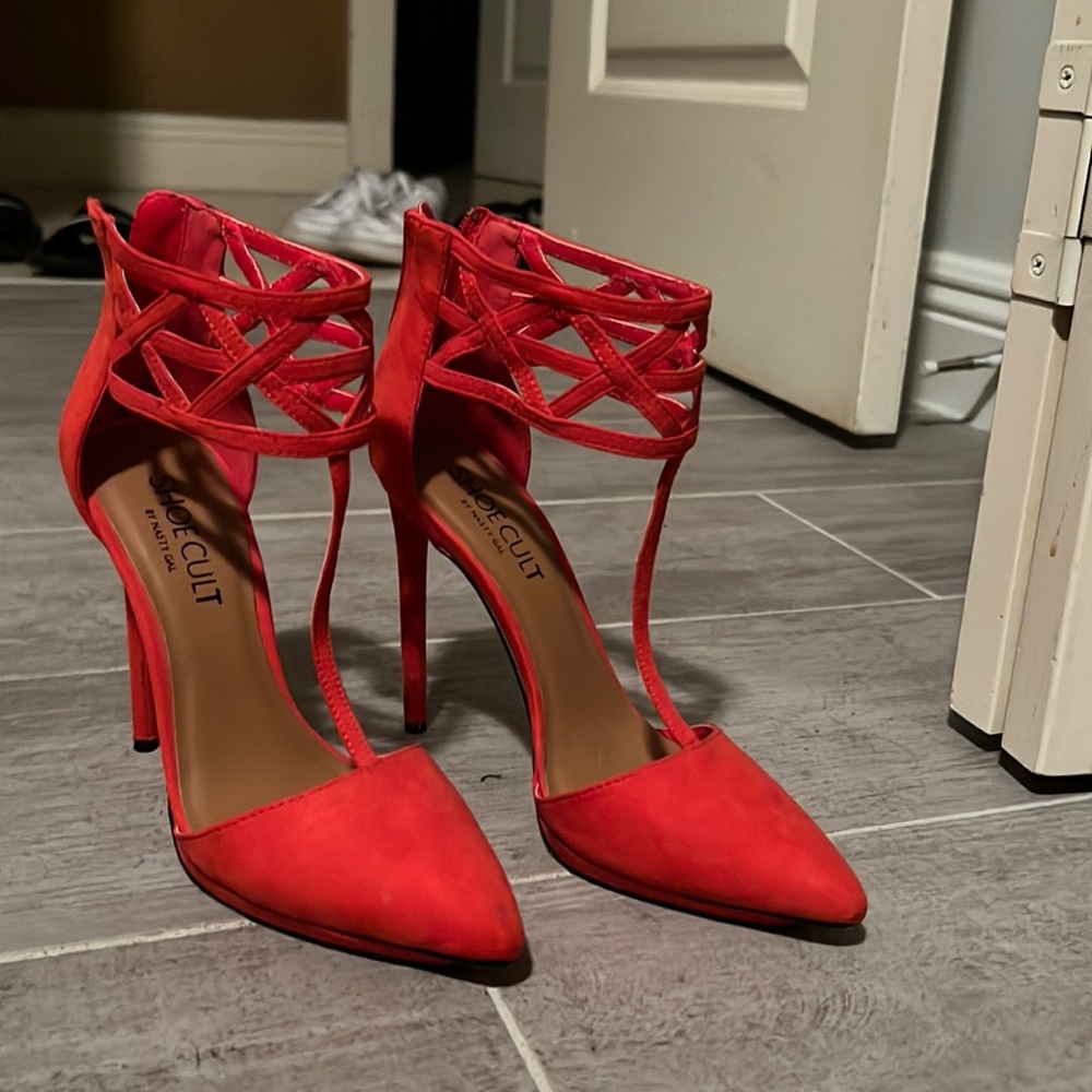 Red Orange Pointed Heels